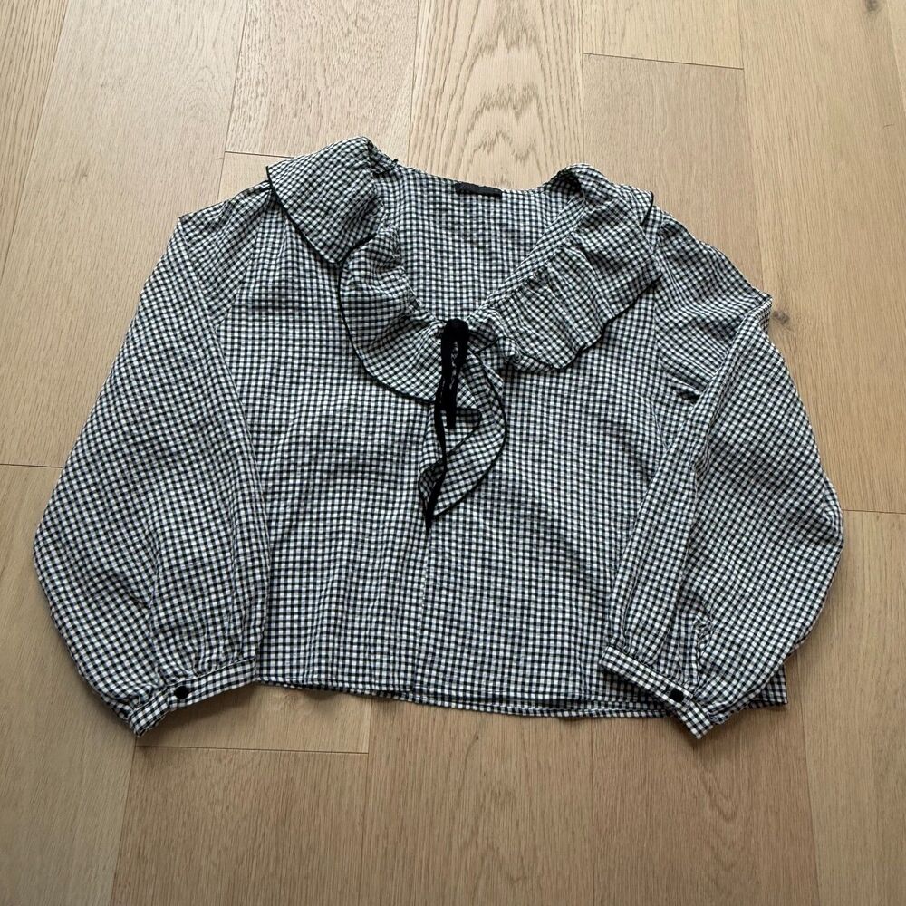 Zara Gingham Blouse Top Long Sleeve